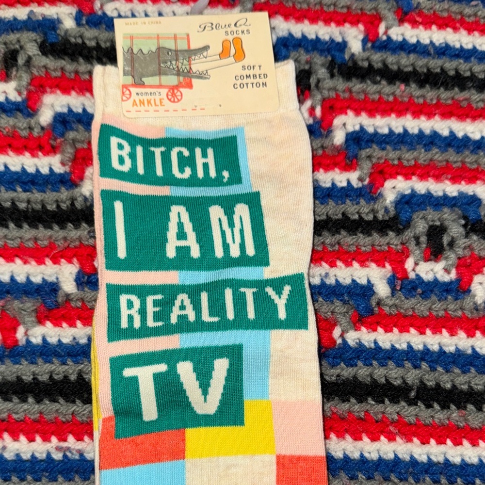 Blue Q women’s ankle socks “B***, I Am Reality TV” new with tags multicolored